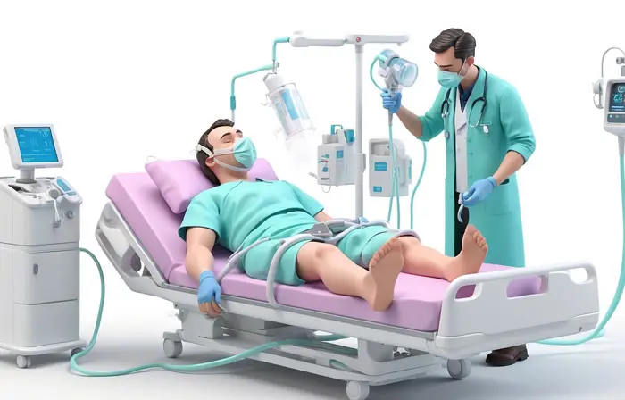 ICU Scene Doctor with the Patient Realistic 3D Character Illustration